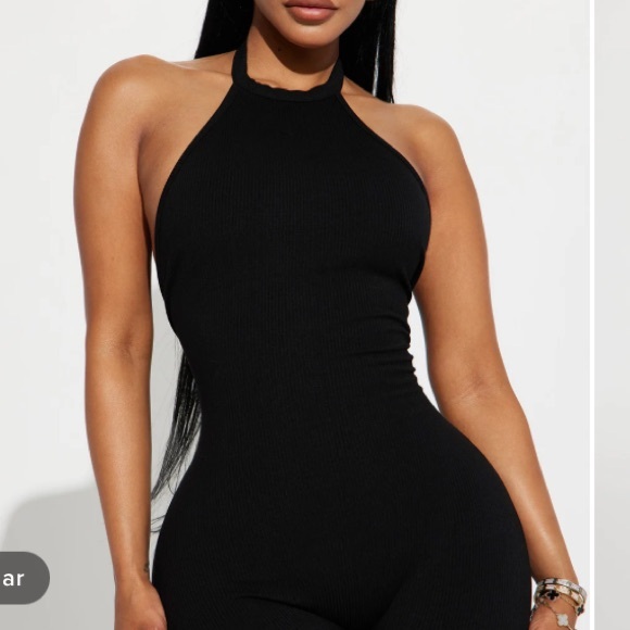 Black Ribbed Jumpsuit with open back - Picture 4 of 5